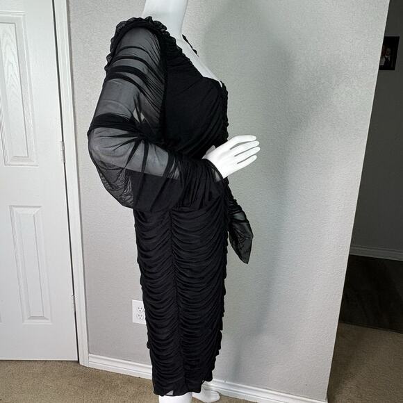 FASHION NOVA Sheath Dress Bodycon Mesh Long Sleeve Ruched Goth Vamp Black Sz 3X - Picture 4 of 6